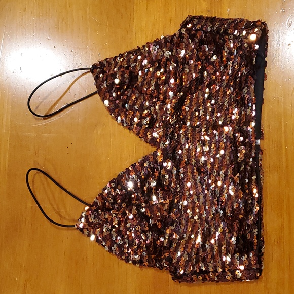 Shimmering Copper Sequin Bralette Top - Picture 1 of 7